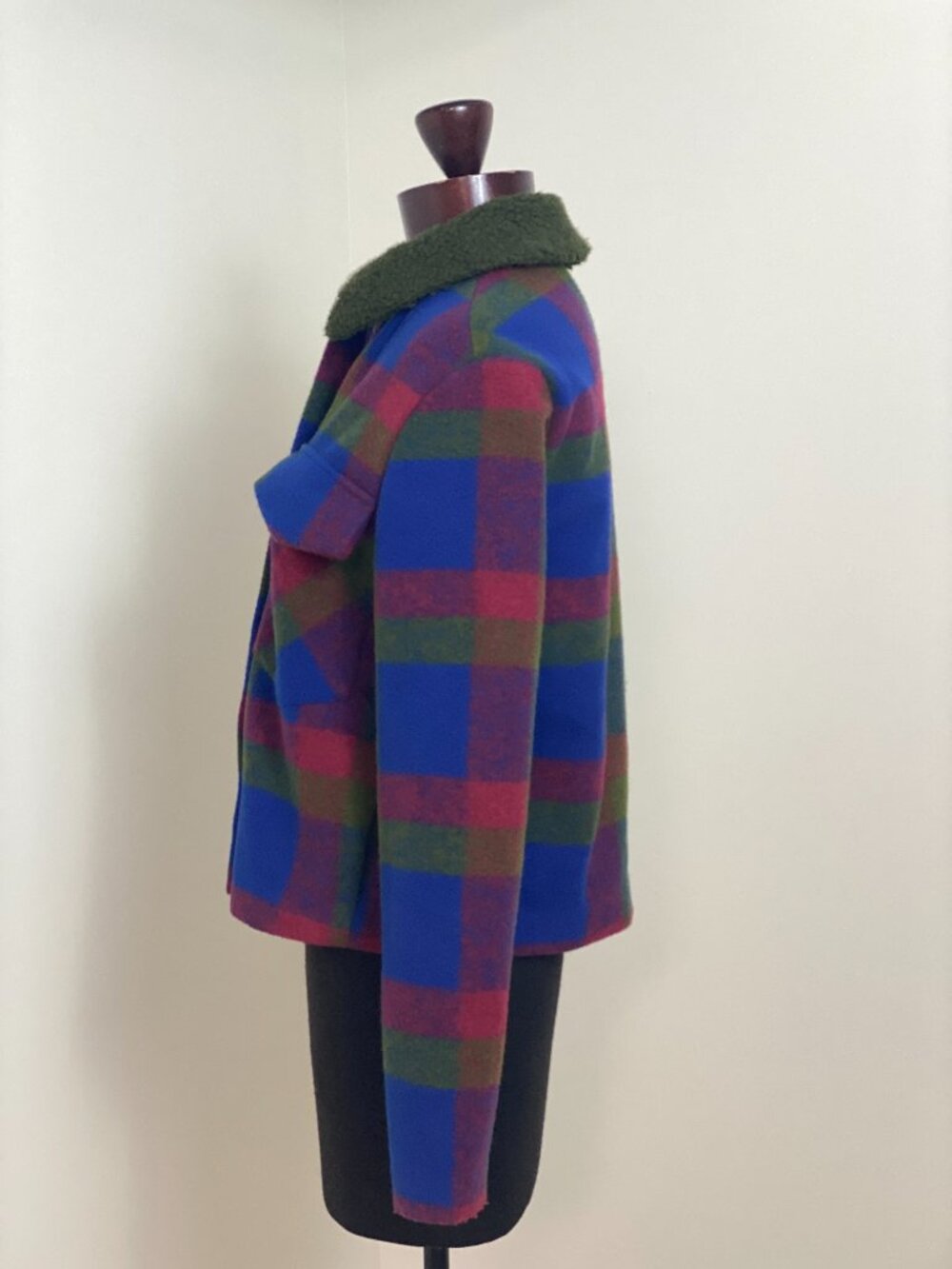 Hutch Anthropologie Plaid Cropped Jacket Olive Sherpa Collar Size XS - Picture 4 of 13